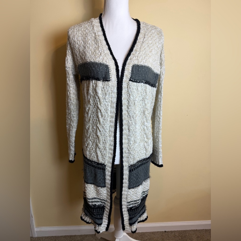 Altar’d State Cardigan Women’s Small Cream and Gray Open Sweater Duster